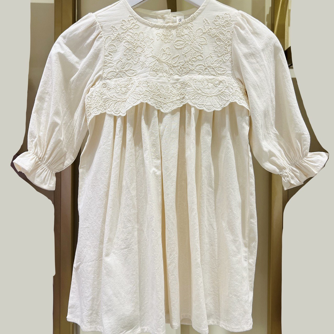 Cream Embroidered Cotton Dress