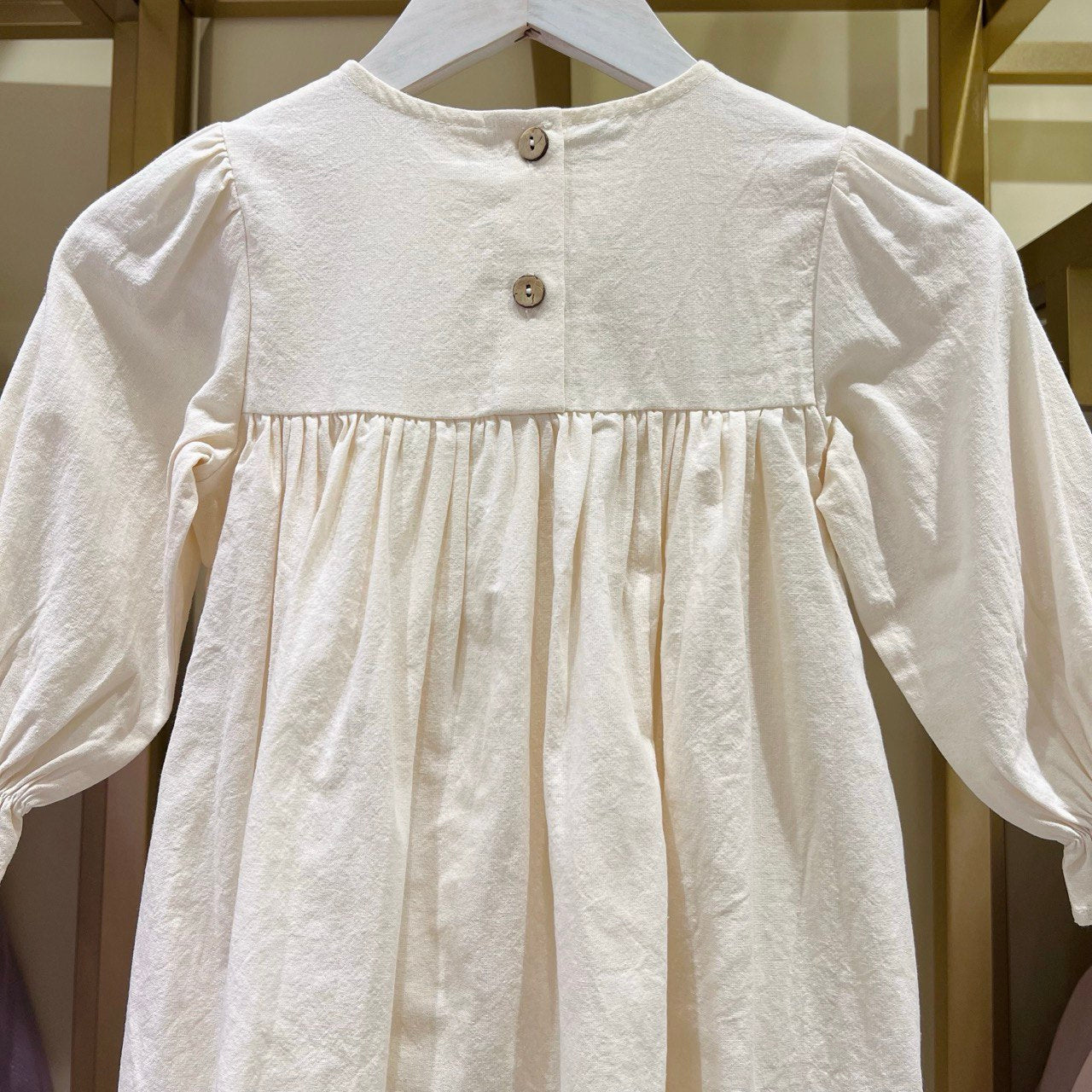 Cream Embroidered Cotton Dress