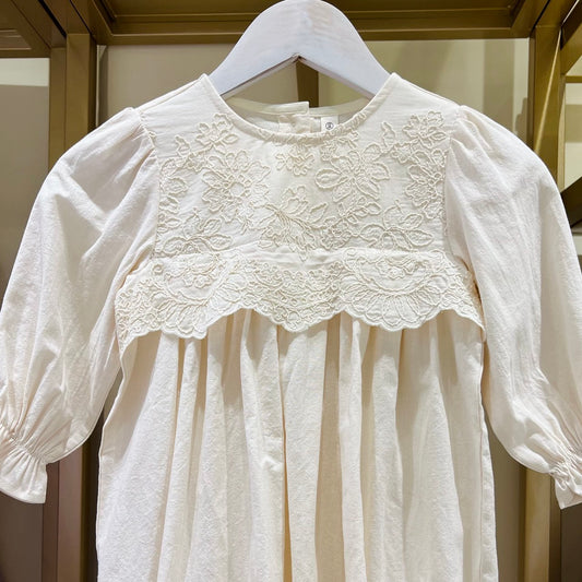 Cream Embroidered Cotton Dress