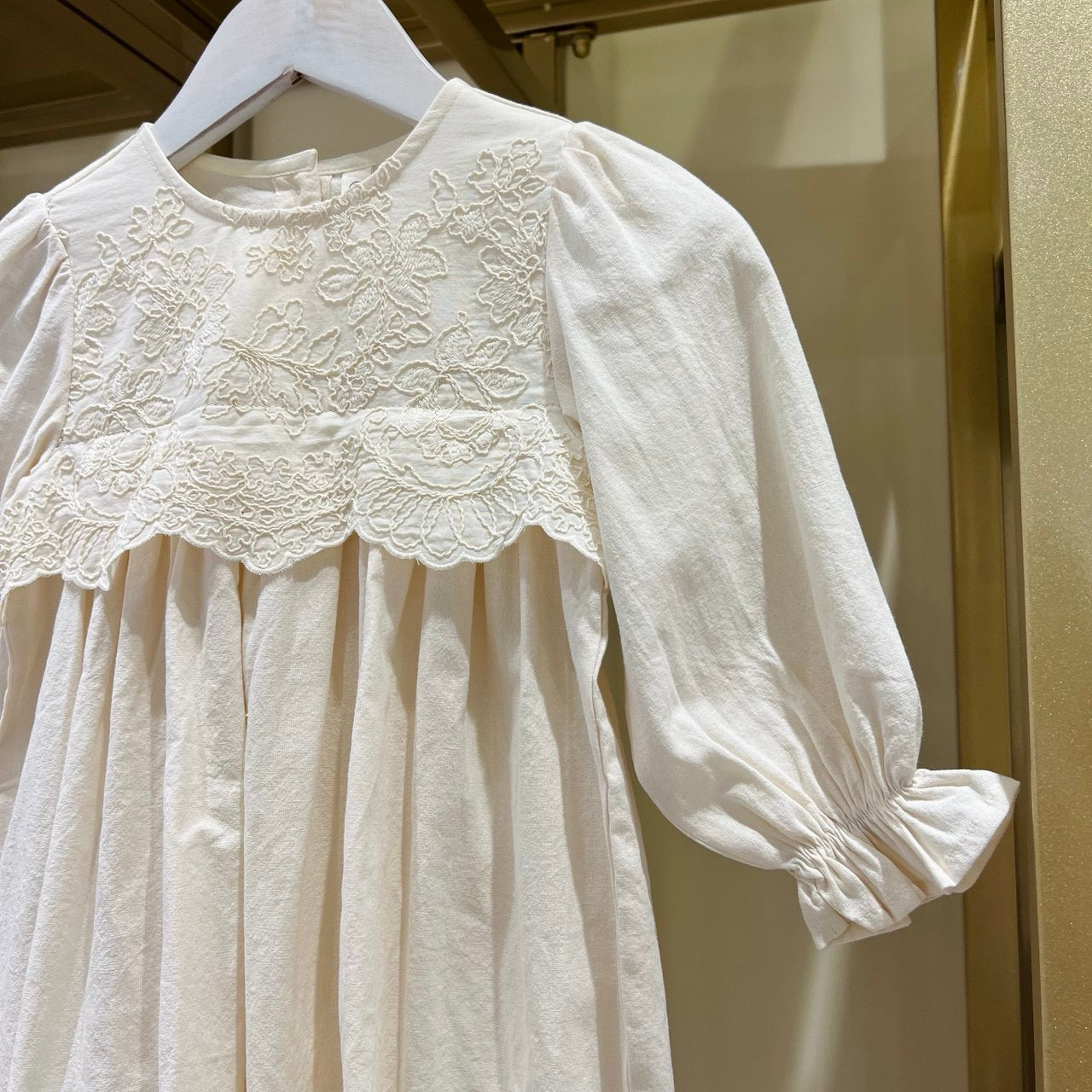Cream Embroidered Cotton Dress