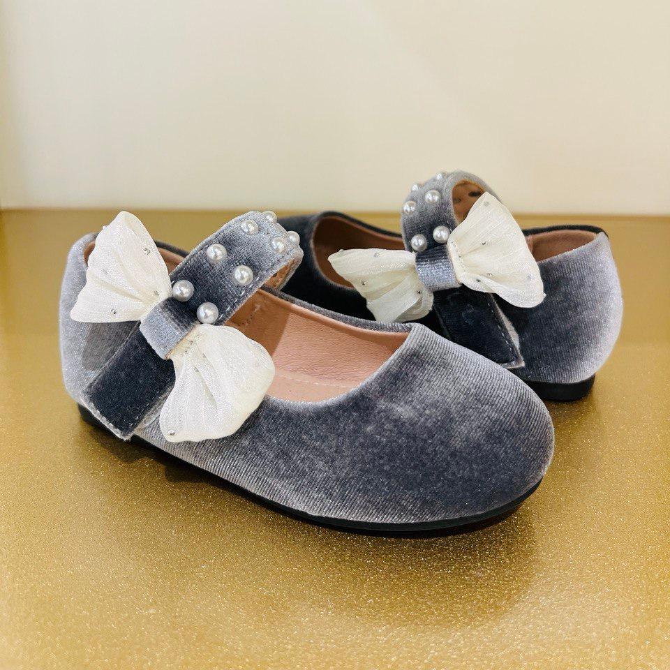 Velvet Bow Flats with Pearl-Studded Strap