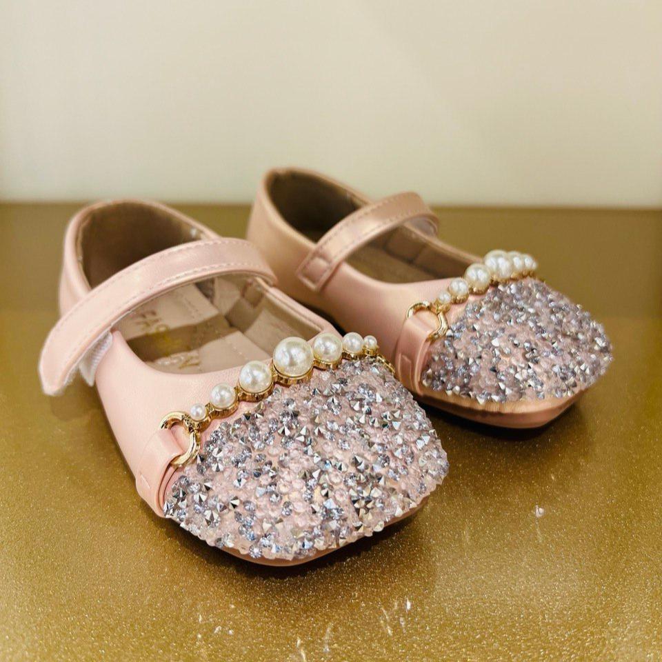 Pearl & Diamonds Embellished Flats with Adjustable Strap