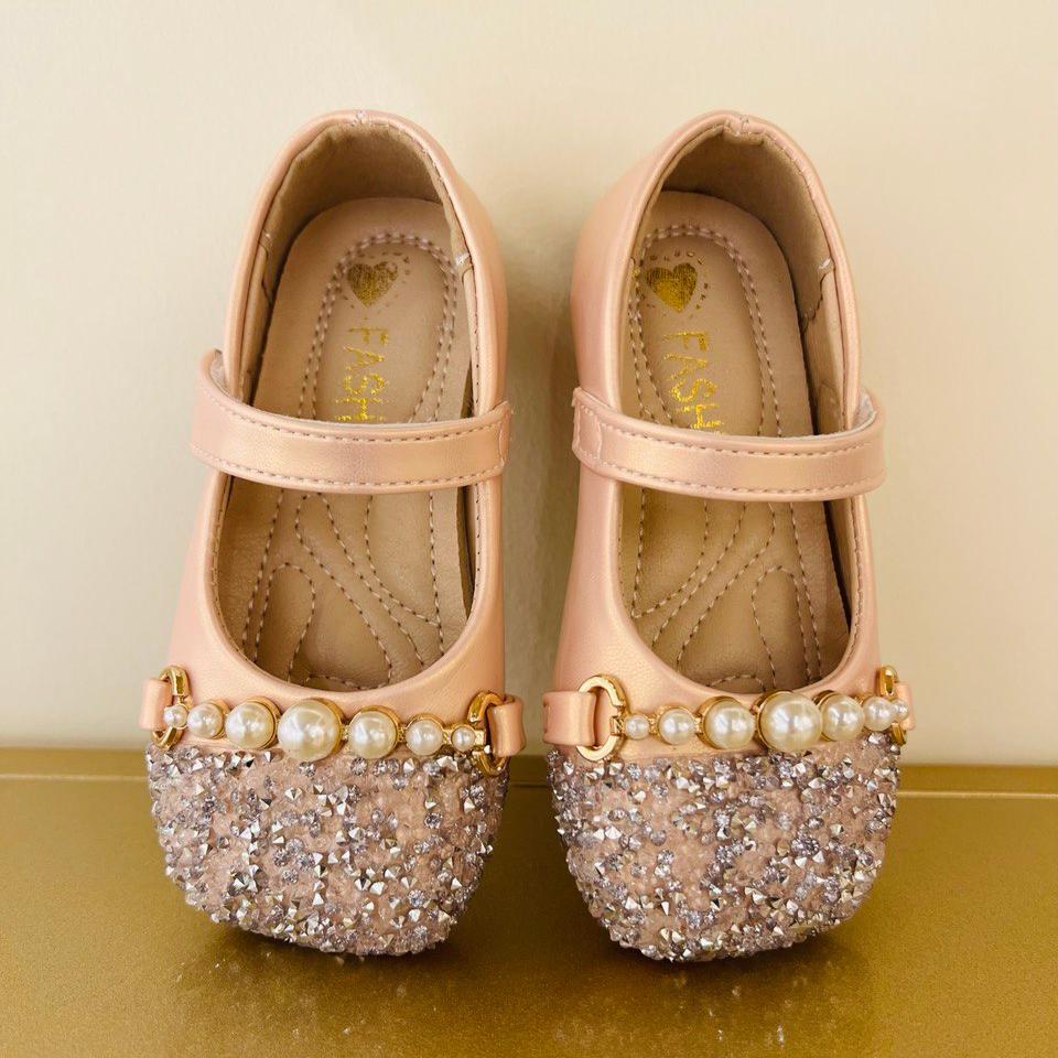 Pearl & Diamonds Embellished Flats with Adjustable Strap