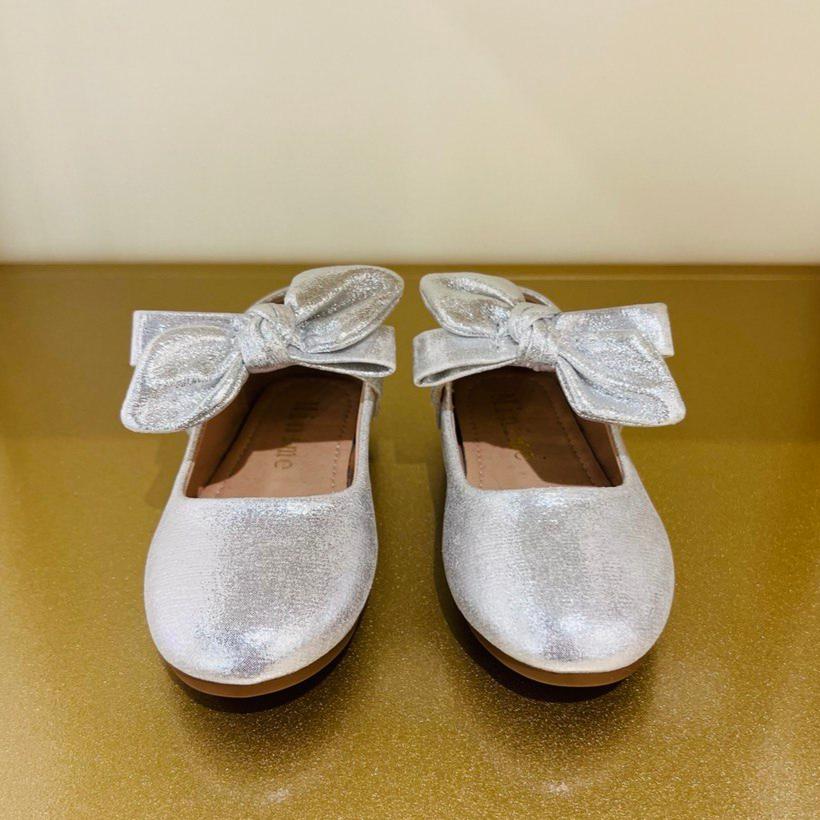 Silver Glitter Ballet Flats with Ribbon Bow