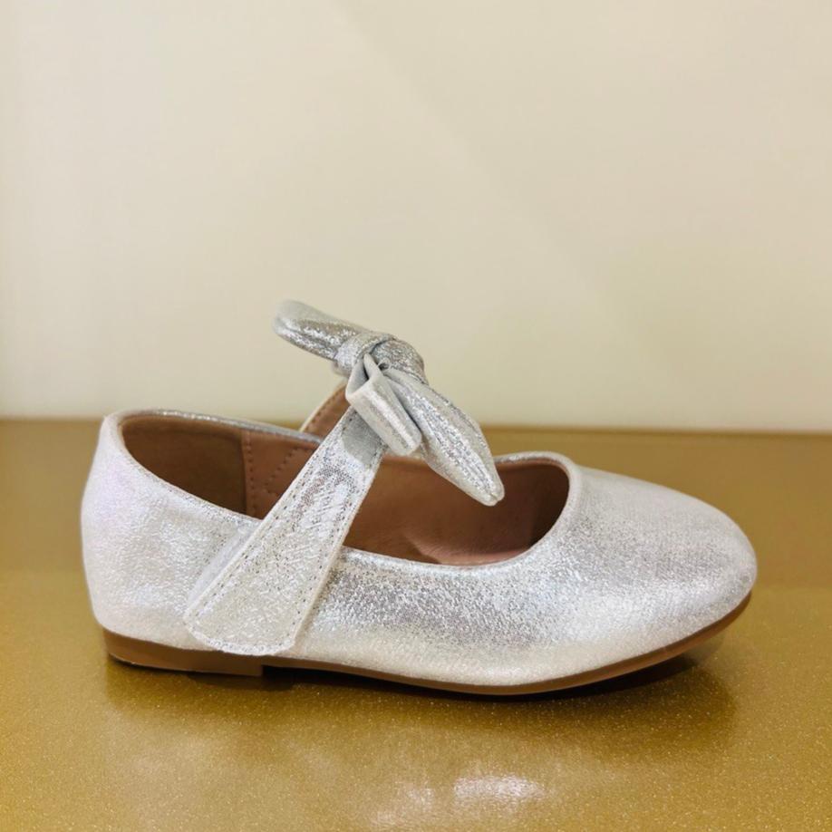 Silver Glitter Ballet Flats with Ribbon Bow