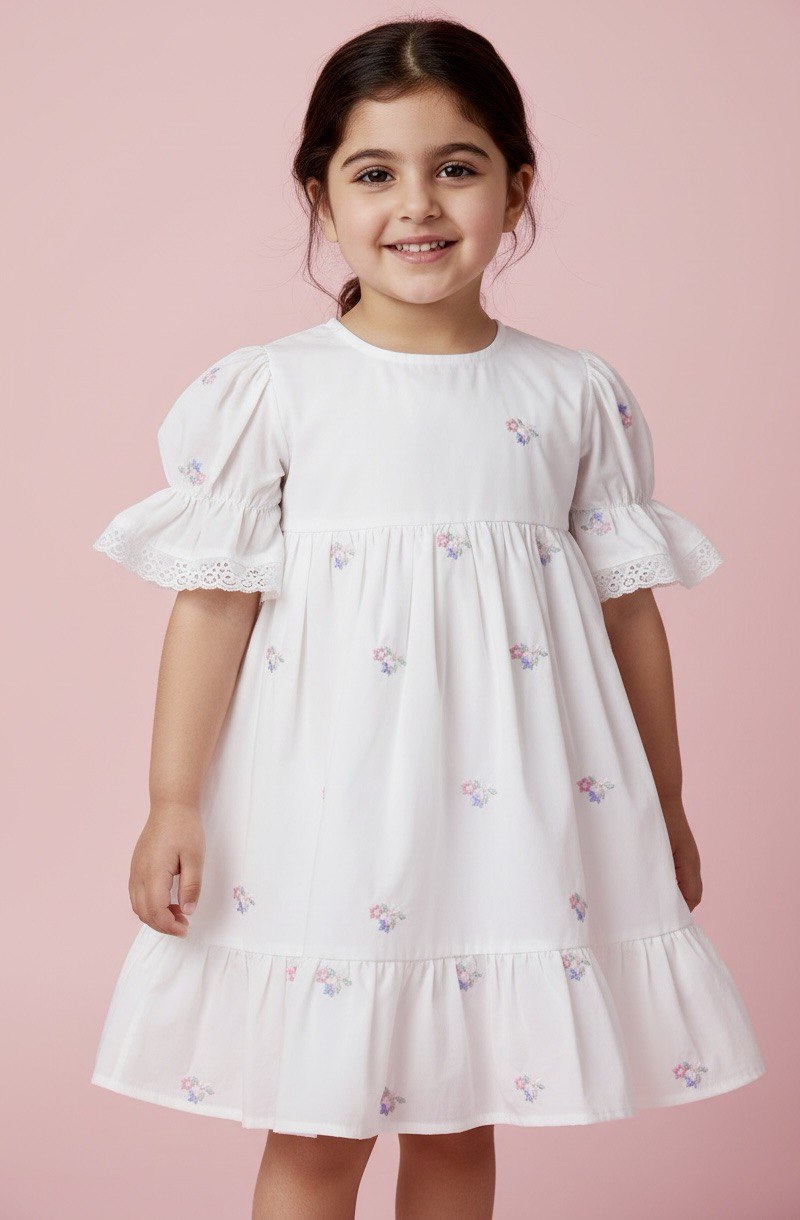 White Bloom Embroidered Cotton Dress