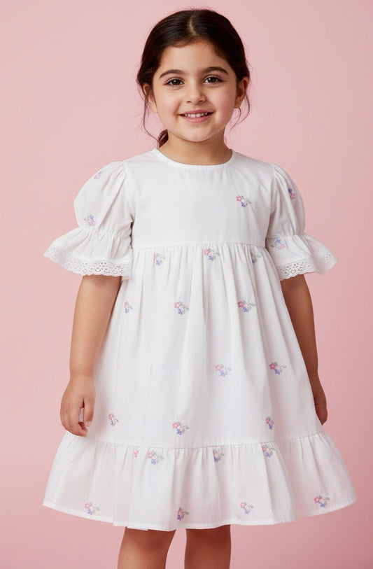 White Bloom Embroidered Cotton Dress