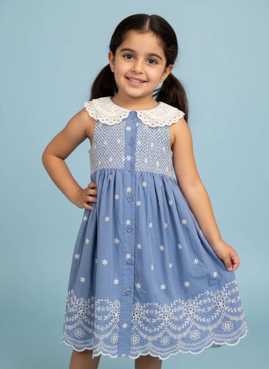 Sky Blue Cotton Daisy Dress