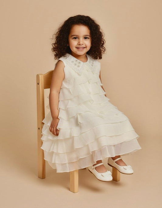 Pearl Collar Ruffle Dress