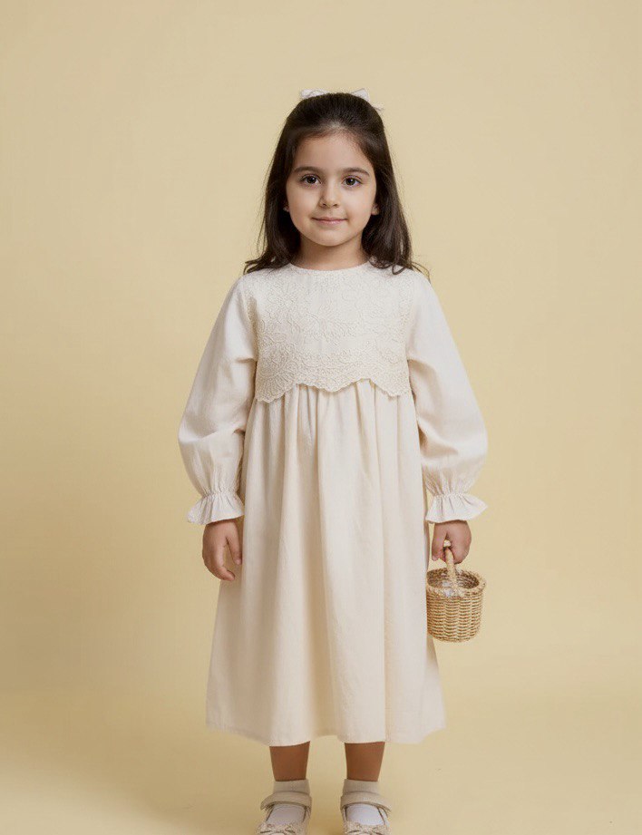 Cream Embroidered Cotton Dress