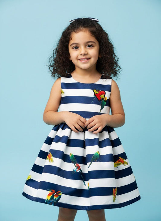 Striped Parrot Print Dress