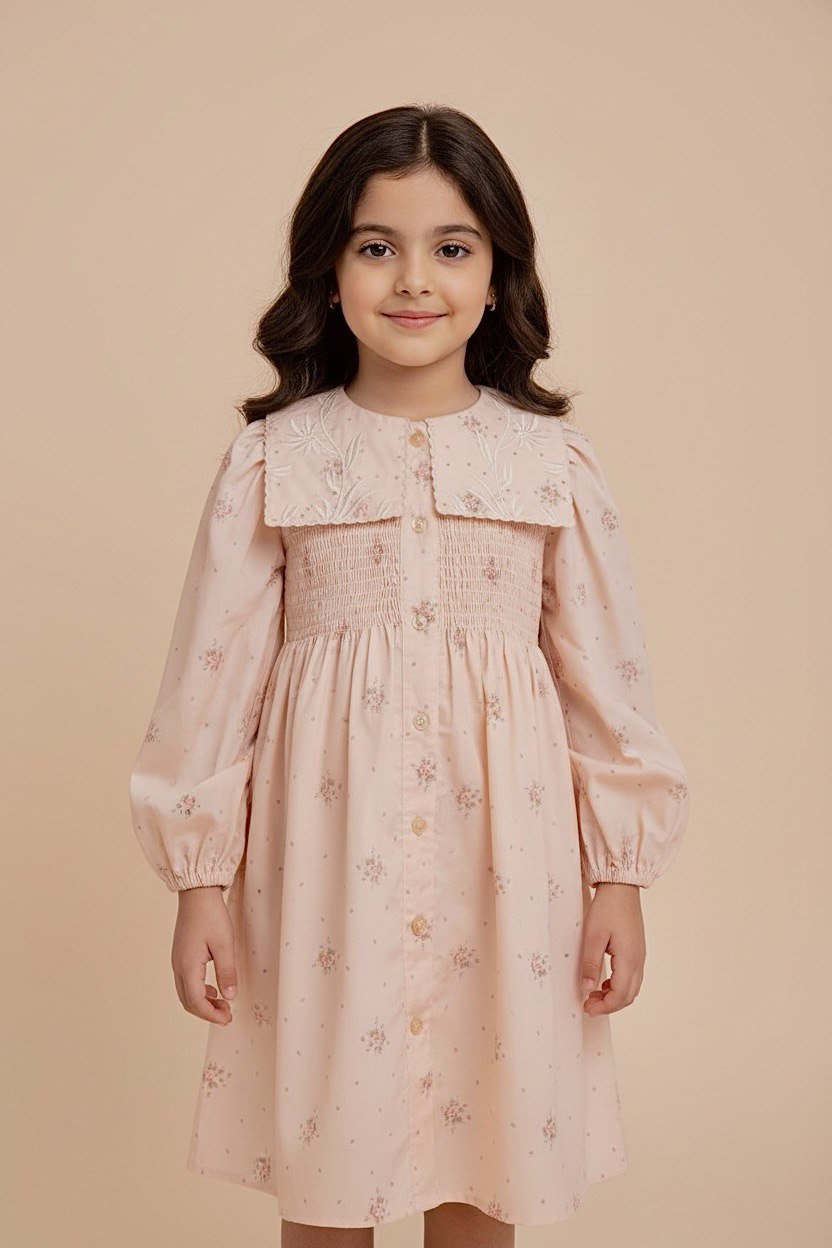 Embroidered Floral Scallop Dress