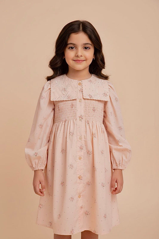 Embroidered Floral Scallop Dress