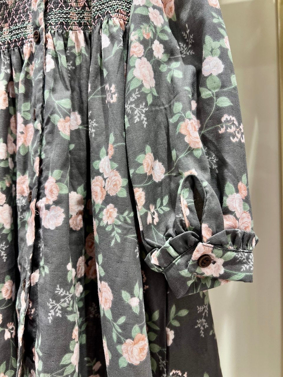 Velvet Collar Smocked Floral Dress