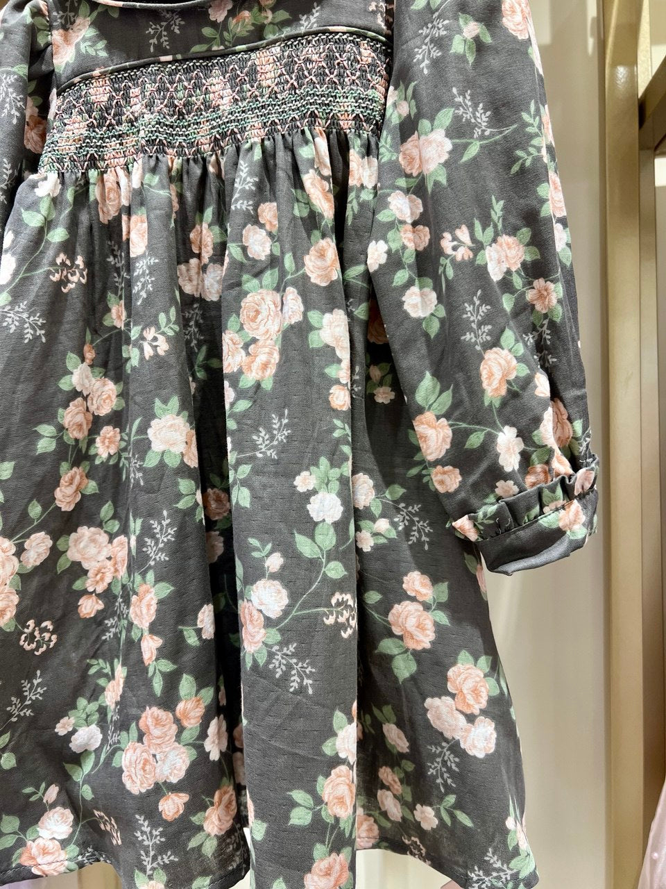 Velvet Collar Smocked Floral Dress