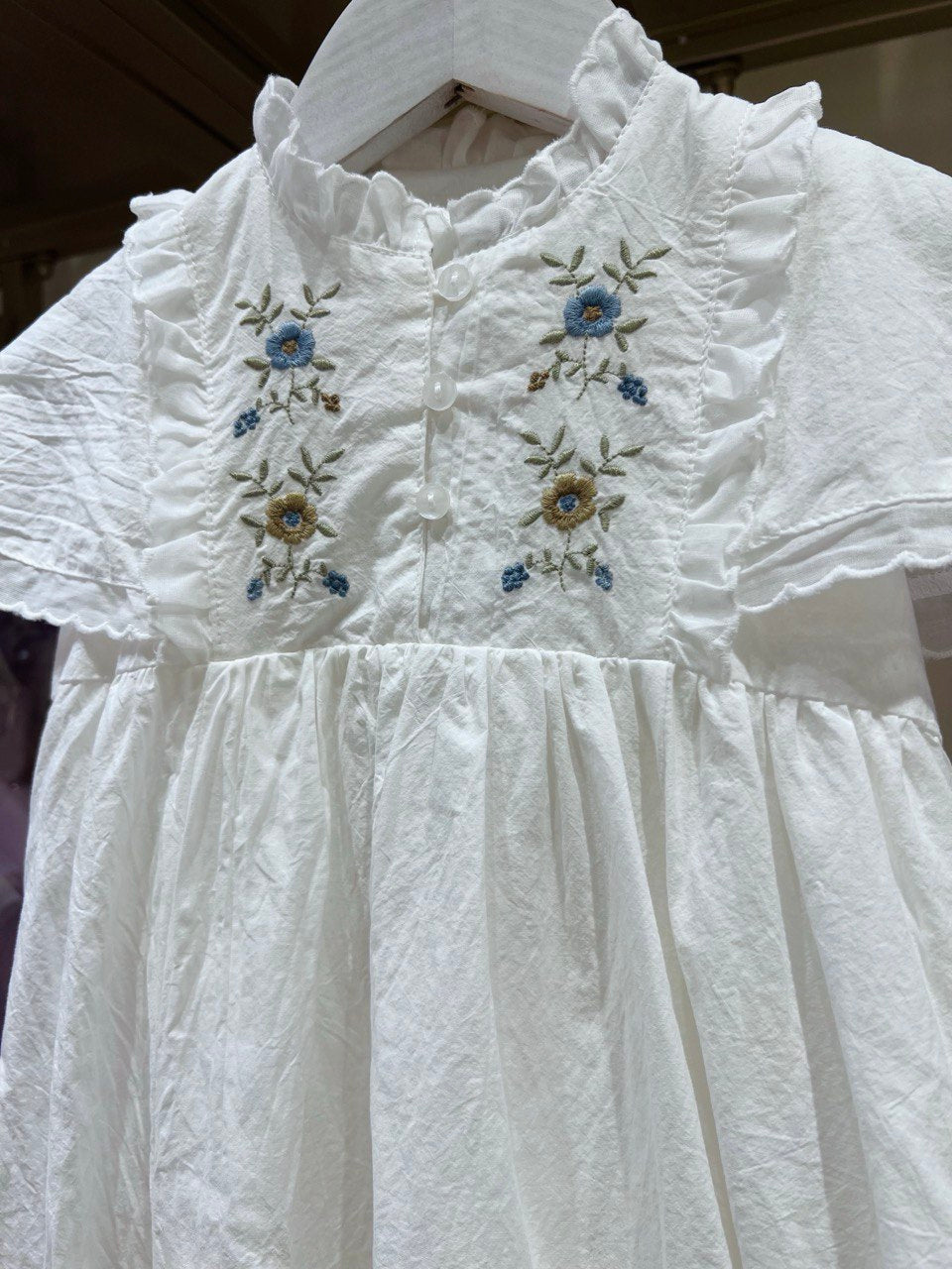 Embroidered Flutter Sleeve Dress