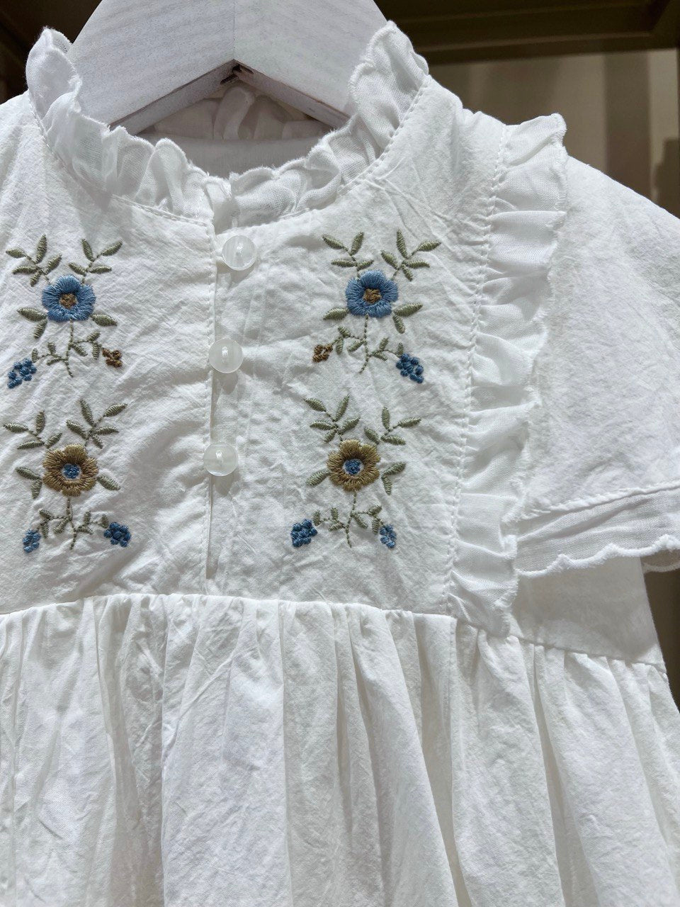 Embroidered Flutter Sleeve Dress