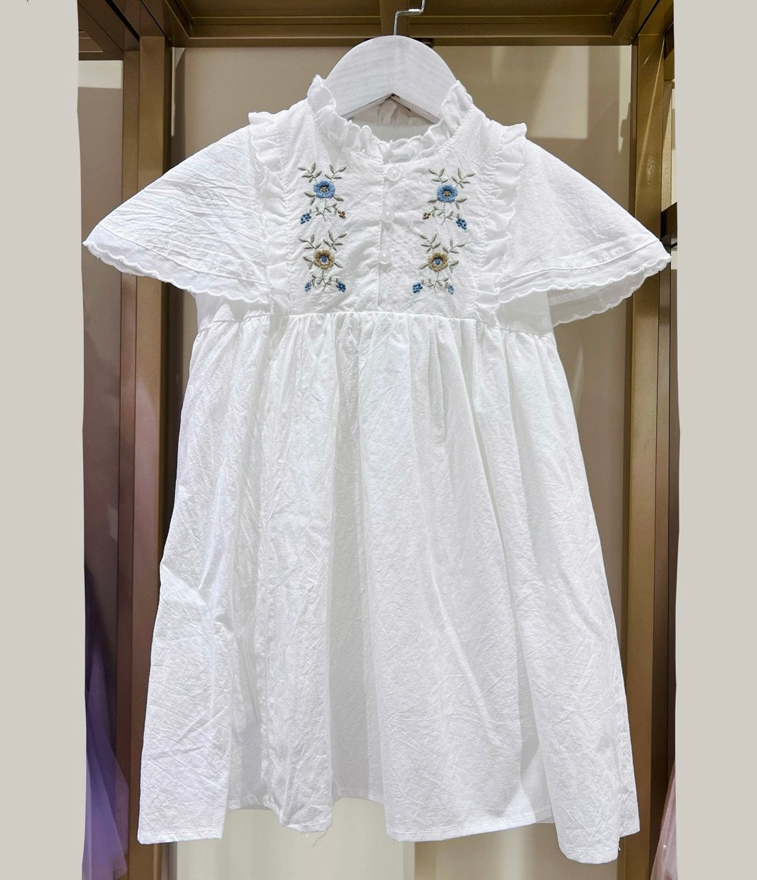 Embroidered Flutter Sleeve Dress