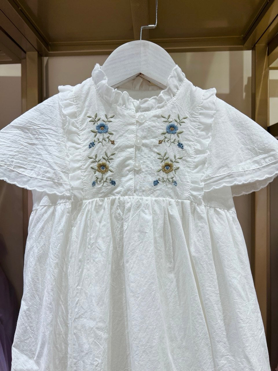 Embroidered Flutter Sleeve Dress