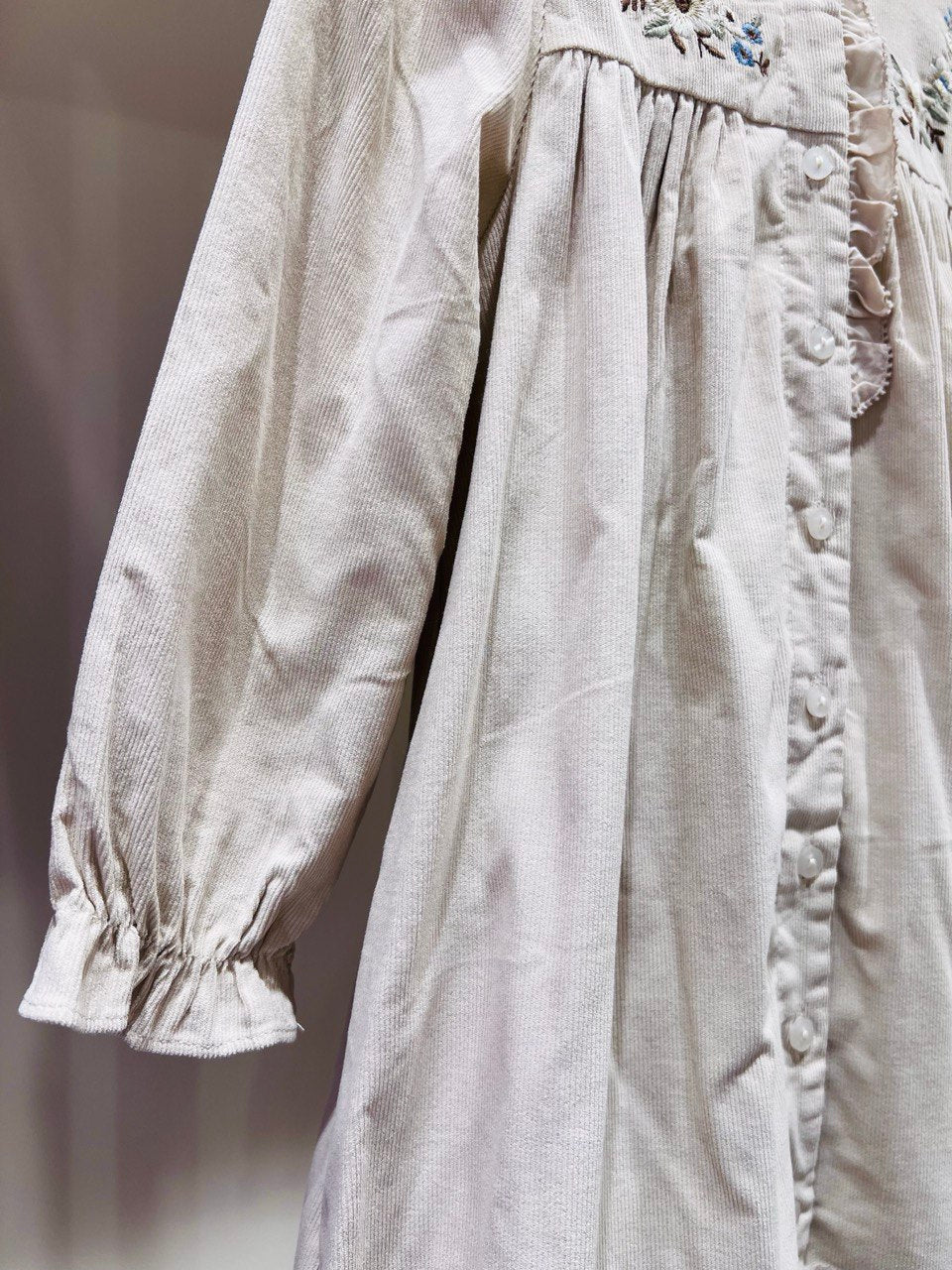 Embroidered Corduroy Ruffle Dress