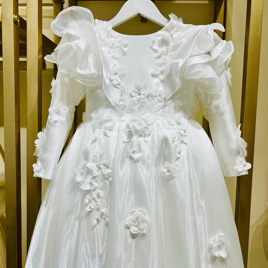 White Floral Cascade Elegance Dress