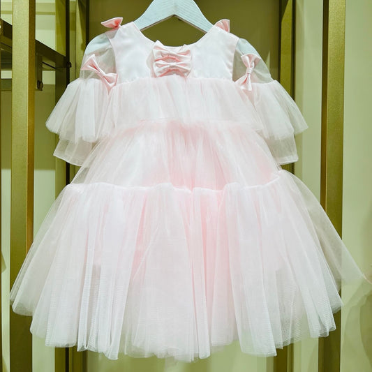 Pastel Pink and White Layered Bow Dress