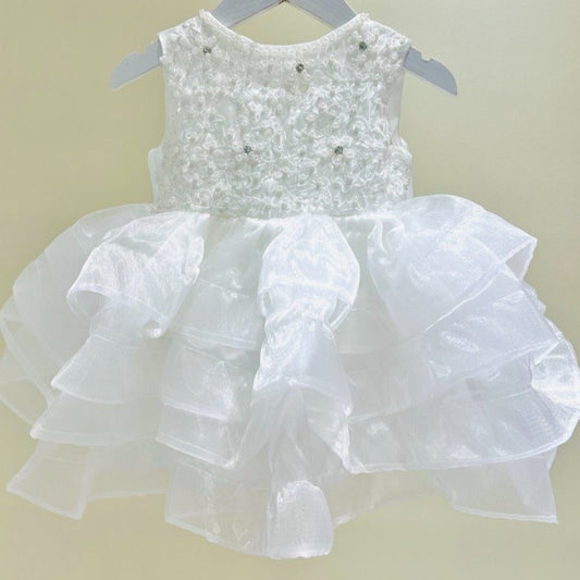Radiant White Layered Tulle Dress with Back Bow