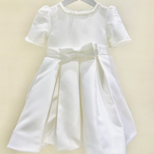 White Dress with Pearls on the neck and on the sleeve