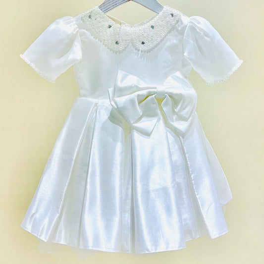 White Pearl-Embellished Collar Dress
