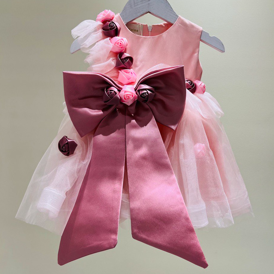 Baby Rose Dress with Ribbon on Silk Flowers