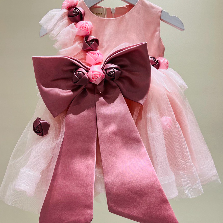 Baby Rose Dress with Ribbon on Silk Flowers